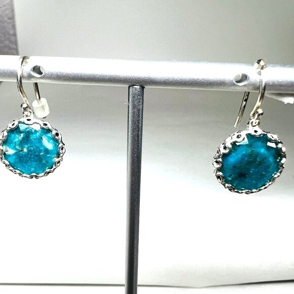 Vtg Kendra Scott 925 Silver Faceted Turquoise Drop Dangle Earrings Jewelry Signe - Picture 3 of 5